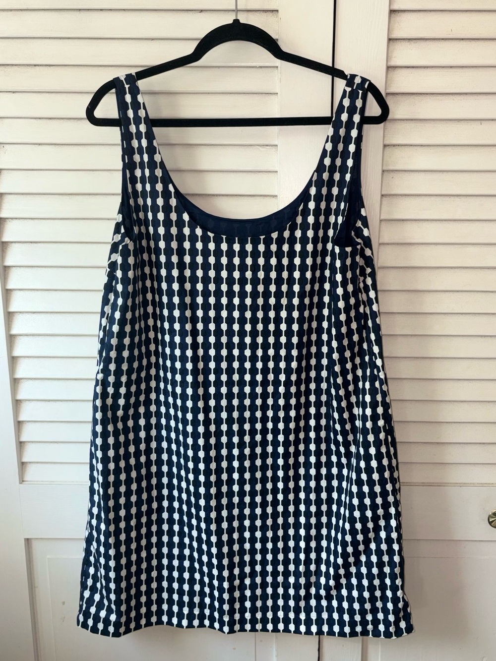 Boden Scoop Neck Shift Dress 12R Navy Geo Azure Cotton Geometric Mini - Picture 5 of 7